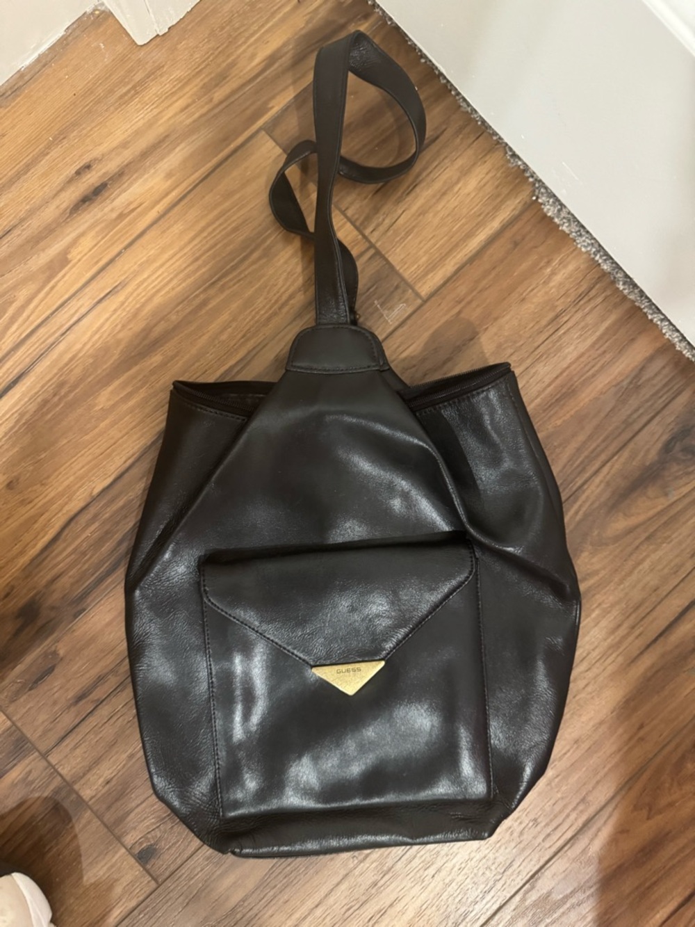 Guess Black Leather Shoulder Bag with Gold Accent